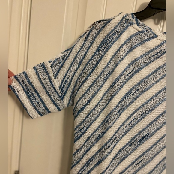 Jones New York women’s‎ pullover sweater short sleeve lined size M blue, & white - Picture 8 of 8